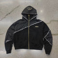 JIREH DROP 01 | Distressed Denim Zip Up | Jet Black